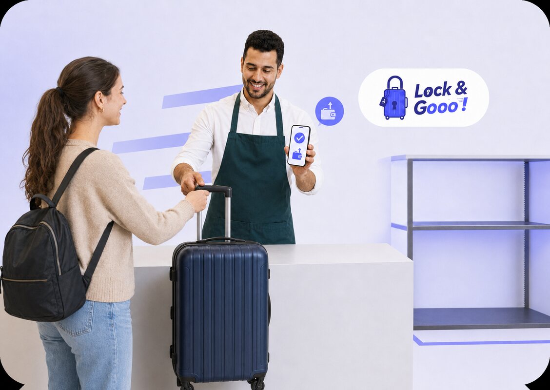 A suitcase handed back to its owner after the pick-up QR code is scanned